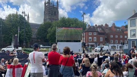 England fans cheer on the Lionesses in Cathedral Square during the World Cup final in 2023.
