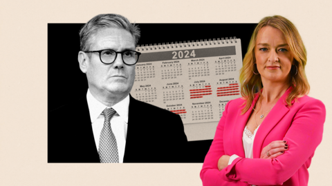 Montage image of Keir Starmer and Laura Kuenssberg. Behind them is a calendar with 100 days highlighted in red.