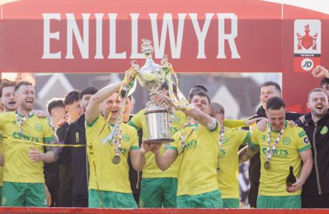 Caernarfon Town celebrate their Welsh Cup victory