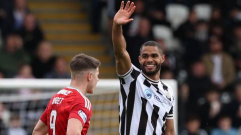 Mikael Mandron celebrates after scoring for St Mirren against Aberdeen
