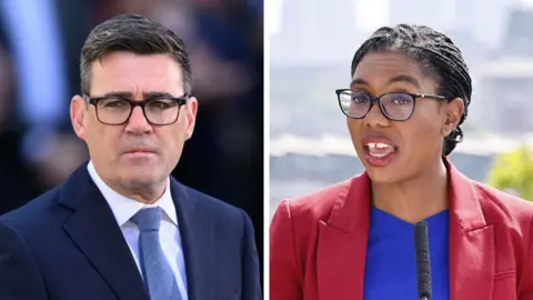 A composite image of PM Andy Burnham and Tory leader Kemi Badenoch