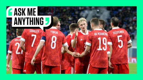 Russia players celebrate after scoring in the 5-0 victory over Grenada in March 2025.
