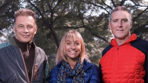 Christ Packham, Michaela Strachan and Iolo Williams posing for the camera