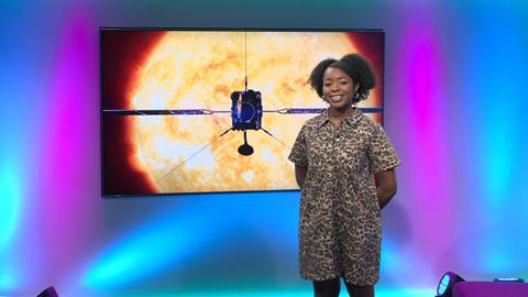Emma-Louise on the Newsround set