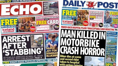 South Wales Echo and Daily Post front pages