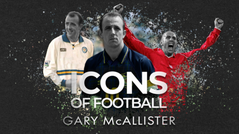 A graphic showing Gary McAllister three times, once in a white shirt, once in a black shirt in the centre and once on the right in a red jersey. 