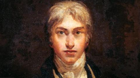 A head and shoulders portrait of a young JMW Turner looking straight ahead and wearing a neckscarf. A self-portrait circa 1799