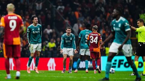 Curtis Jones and Florian Wirtz of Liverpool show their frustration