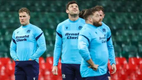 Scotland's Duhan van der Merwe and Blair Kinghorn during training