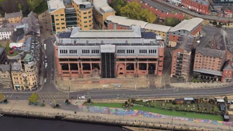 An aerial view of the court building on Newcastle quayside.