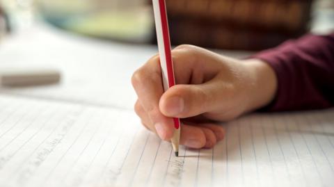 A boy studying