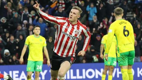 Dan Ballard celebrates scoring for Sunderland against Norwich