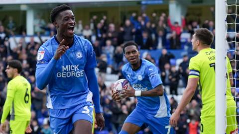 Emmanuel Fernandez celebrates Peterborough's equaliser against Rotherham 