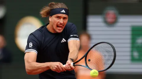 Alexander Zverev hits a forehand
