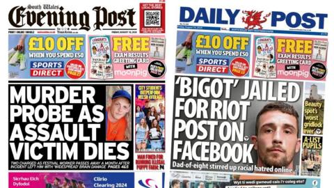 South Wales Evening Post and Daily Post front pages