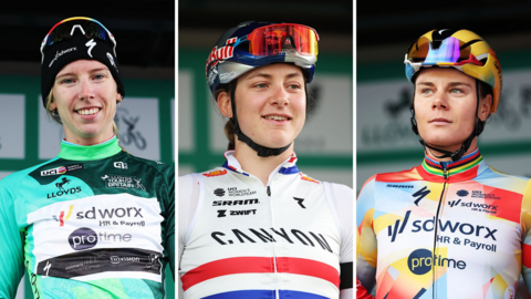 Lorena Wiebes, Zoe Backstedt and Lotte Kopecky at the Tour of Britain Women race