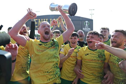 Caernarfon's Sion Bradley celebrates