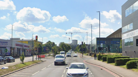 General view of a crossroads on Dartmouth Middleway in Birmingham