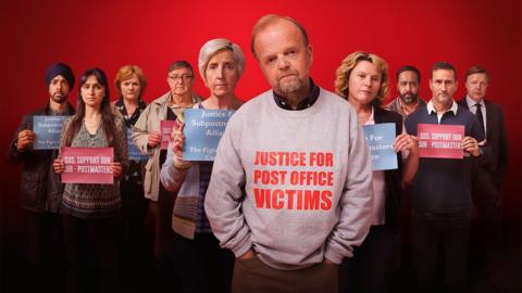 Promo image for Mr Bates vs the Post Office, with Toby Jones, Julie Hesmondhalgh and Will Mellor