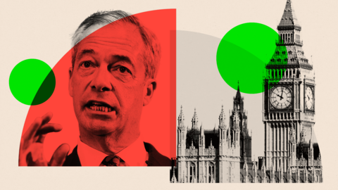 Montage of Nigel Farage and the Houses of Parliament