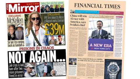 The front pages of the Daily Mirror and the Financial Times.