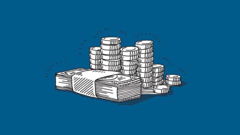 Illustration of stacks of money, (coins and notes)