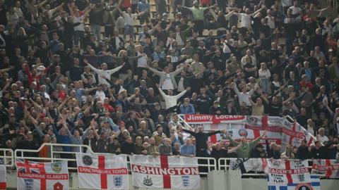 England fans in the stands in Athens 