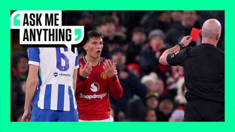 Ask Me Anything branding surrounding image of Shea Lacey receiving red card from referee