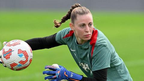 Liverpool goalkeeper Rafaela Borggrafe in training