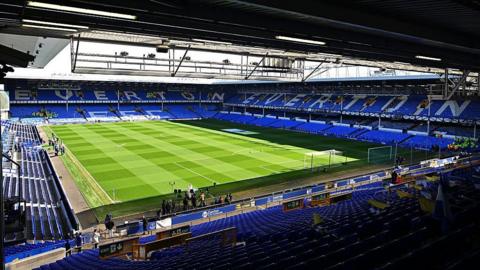 A general view of the Goodison Park pitch from the Gwladys Street end ahead of the Premier League match between Everton and Manchester City.