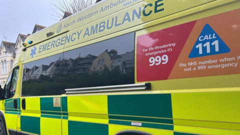 A side view of an ambulance belonging to the South Western Ambulance Service
