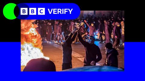 BBC Verify branded image of Iran protests