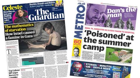 A composite image of the front pages of the Guardian and the Metro on 1 August 2025