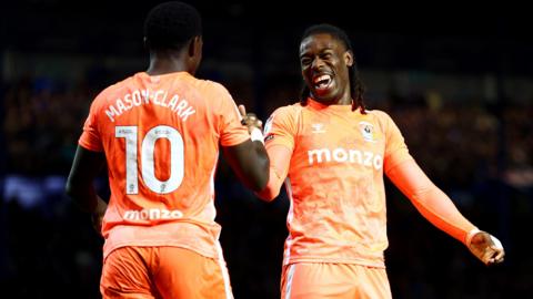 Coventry goalscorer Brandon Thomas-Asante celebrates with Ephron Mason-Clark