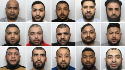 Fifteen police mugshots of men with short brown hair.