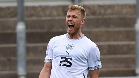 Jayden Stockley of Port Vale celebrates scoring his second goal