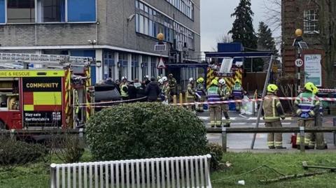 Fire crews at Watford General Hospital 