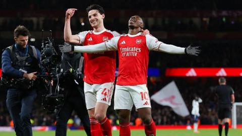 Declan Rice and Eberechi Eze celebrate Arsenal's win