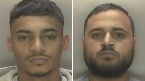 Mug shots of Mohammed Rahman and Hamza Khan. They are both looking directly at the camera. Khan is wearing a grey tee-shirt and Rahman a light grey hoodie.