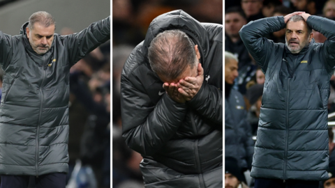 Tottenham manager Ange Postecoglou shows a range of emotions during their League Cup win over Manchester United.