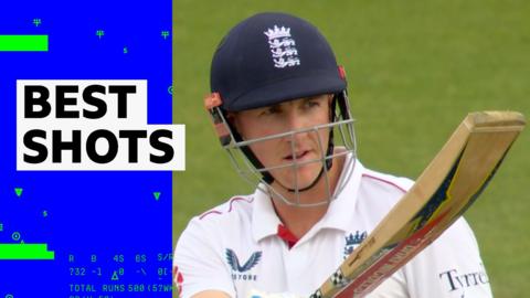 Harry Brook bats for England against New Zealand on day four of the men's Test match series.