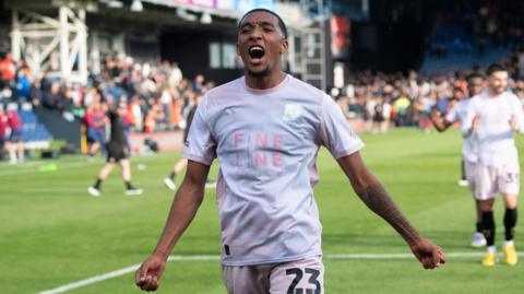 Bradley Ibrahim celebrates scoring the winning goal for Plymouth Argyle