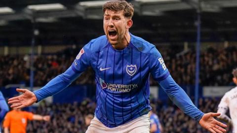 Portsmouth forward Callum Lang in action during the game against at Burnley Fratton Park