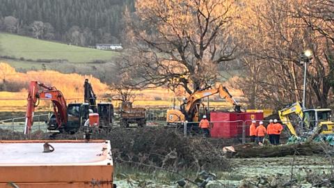 Works to repair burst pipe in Dolgarrog, Conwy 