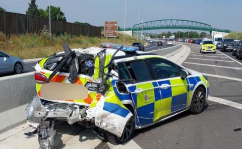 Crashed police car