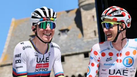 Tadej Pogacar and Tim Wellens before stage seven of the 2025 Tour de France