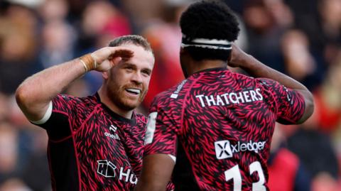 James Williams celebrates his try