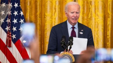 US President Joe Biden in the East Room of the White House in Washington on 28 October 2024