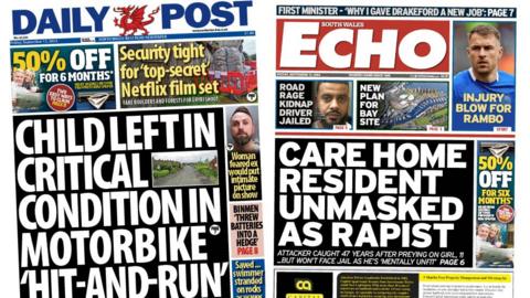 Front pages of the Daily Post and South Wales Echo 