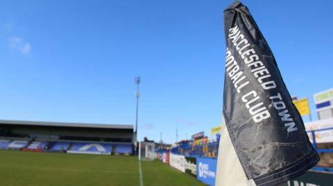 General view of Macclesfield Town's home ground with a corner flag in the foreground
